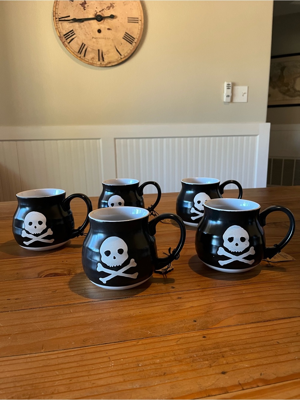 Black Skull & Crossbones Cauldron Ceramic Mugs Set of 5